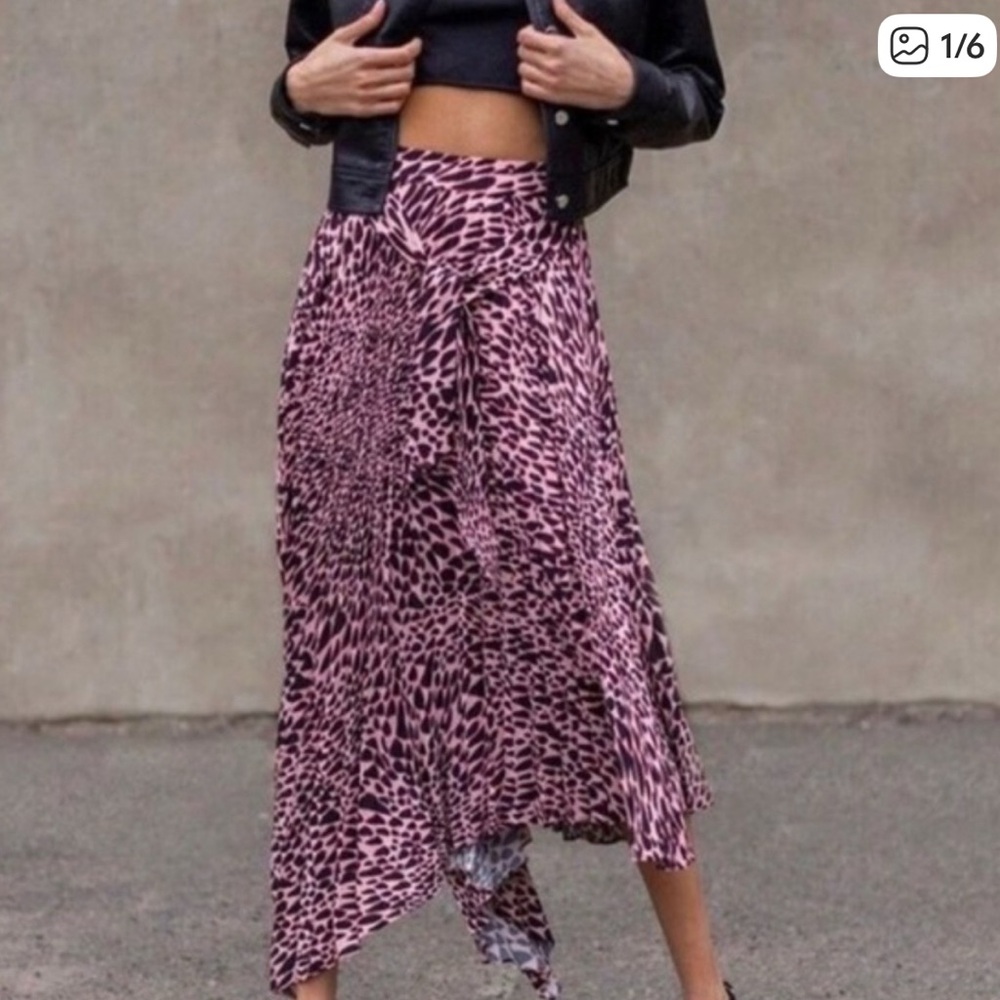 Topshop Asymmetrical  animal print Pink and Black Skirt size 12